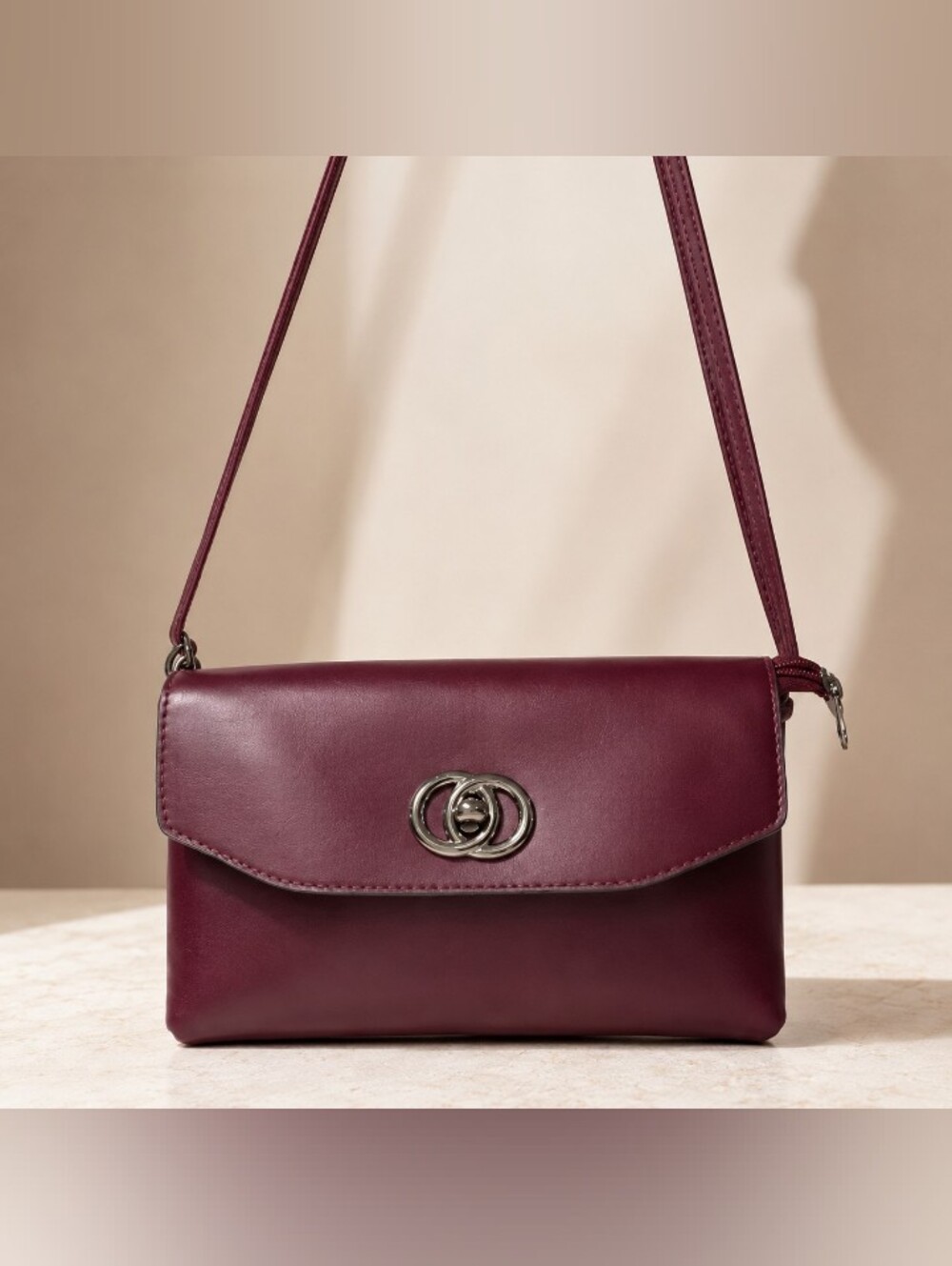 Elegant Burgundy Leather Crossbody Bag Medium Size
